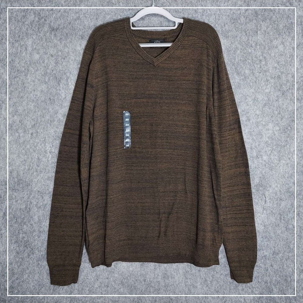 Rock Republic Men Sweater 2XL Brown Marled Ribbed Knit Pullover Casual‎ Preppy